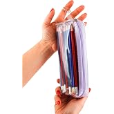 Alp Collection Mor Fermuarlı Kaliteli PVC Şeffaf Kalemlik Makyaj &Ccedil;antası Kalem Kutusu
