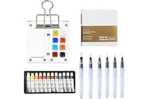 fufupaw Mini Aquarell Set, Mini Aquarell Travel, Reise Palette, Tragbares Aquarells Paletten, Malerei + Stift + Farbe, Für Liebhaber Der Malerei, Studenten (8 Gitter)