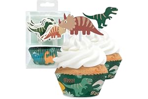 ScrapCooking - Set 24 Caissettes & Toppers pour Cupcakes - Thème Dinosaures - Décorations Dinos pour Pâtisseries, Desserts, Gâteaux, Biscuits, Anniversaires - Cake Design - Animaux- 4905
