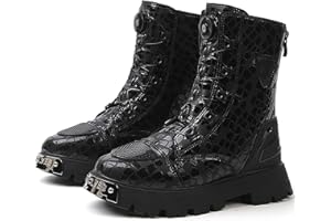 DJFOG Bottes de moto pour femmes, chaussures de moto à haut soutien de la cheville, bottes d'équitation de moto antidérapantes imperméables en cuir décontractées