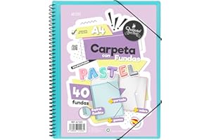 Starplast Carpeta Con Fundas Espiral Flexible - 40 fundas transparentes, A4, cierre elástico, tapa polipropileno, portada personalizable, para uso Escolar y Oficina - color Azul Pastel