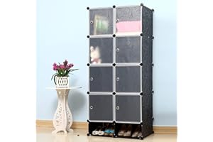 ACXIN Armario combinado plegable sin tornillos, armario con puerta, estantería tradicional de plástico, estantería para ropa de juguetes (8 compartimentos)