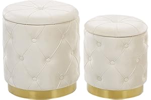 BELIANI Set di 2 Pouf Contenitore Poliestere Bianchi Imbottitura Trapuntata Base Oro