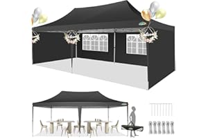 COBIZI Marquee Gazebo with Sides, Pop up Gazebo 3m x 6m, Upgrade Structure, Waterproof, UV-Resistant, Height Adjustable Event Shelters for Garden, Weddings, Parties, Picnics and Commercial Use (Black)