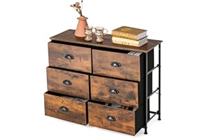 KOMFOTTEU Komoda z wyjmowanymi i składanymi szufladami z tkaniny, szafka do przechowywania, idealna do sypialni, salonu, biura, gabinetu, styl przemysłowy (6 szuflad, 80 x 30 x 63 cm)