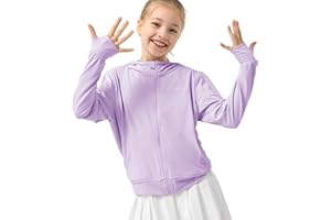 Rolanko Girls Summer Jacket with Thumbholes Long Sleeve Sun Protection Quick Dry Zipper Hoodie Kids Rash Guard Tops
