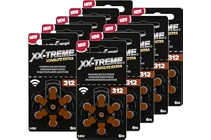 XX-Treme Longlife Extra Hörgerätebatterien Typ 312-60 Stück Hörgeräte Batterien konzipiert für höchste Leistung – Pack mit 10 Blistern à 6 Hörgerätebatterien – PR41 Farbcode braun 1,45 Volt