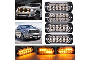 Ricoy Super Bright Amber 12-LED 12-24V 36W Car Truck Warning Caution Emergency Construction Waterproof Beacon Flash Caution Strobe Bumper Grill Tail Work Light Bar