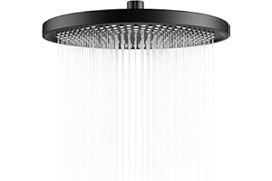 Yuanny YUANNY - Soffione doccia a pioggia, 10 pollici, a risparmio energetico, universale, con ugelli anticalcare, soffione rotondo grande Ø 26 cm, in ABS nero
