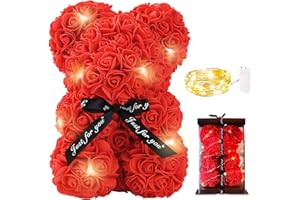 " APP LIFE Orso di Rose Orsetto di Rosa Orsacchiotto Altezza 25 cm Teddy Bear Idea Regalo Regali per Lei Fidanzata Compleanno Mamma Anniversario San Valentino con led… (Rosso)
