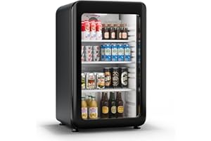 KLARSTEIN Audrey EVO Nevera Bebidas - 93L Frigorífico para Bebidas, Puerta Doble Acristalamiento, Iluminación Led, Termostato Mecánico, 0-10°C, Diseño Retro, Negro