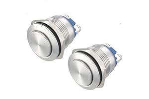 ‎APIELE APIELE 2 Stück 19MM Momentan Druckschalter 250V 5A, Edelstahl Hervorstehend wasserdicht Momentary Drucktastenschalter, Auto Household Appliance EIN/AUS Taste Schalter