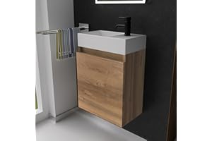 Alpenberger Waschbecken mit Unterschrank 45 cm | Badezimmermöbel Set | Kleines Waschbecken Gäste WC | Waschtisch Set | Unterschrank Bad Waschbeckenunterschrank Bamboo