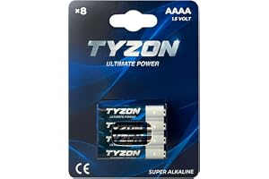 TYZON AAAA batterier 1,5 V superalkaliskt – 8-pack | hållbara mikrobatterier för fjärrkontroll, LED-lampor, termometrar, leks