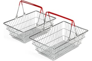 Bigjigs Toys Shopping Baskets | Set of 2 Realistic Metal Grocery Shop Toy | Comes with Small Collapsible Red Handles for Easy Storage | Accessories for Pretend Play | Toddler Gifts for Age 3+