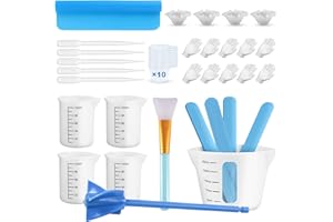 TRHILLSBRAD Zestaw silikonowych kubków z miarką do żywicy epoksydowej, 250 i 4 x 100 ml, kubek do mieszania, mata silikonowa, mieszadło, pipety, rękawice z żywicy epoksydowej, formy, produkcja biżuterii, łatwe