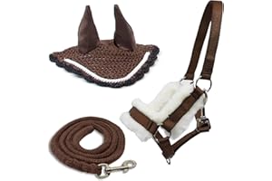 HORSE ACADEMY Bonnet Anti-Insectes Marron et Licol moumoute Marron avec Longe pour Hobby Horse et activité de Hobby Horsing.