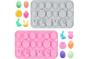 Qpout 2PCS Moules En Silicone De Pâques Moule À Chocolat, Oeuf De Pâques Lapin Moules De Cuisson Antiadhésifs Moule À Bonbons pour Enfants Fête De Pâques DIY Gâteau Au Chocolat Fournitures De Fête