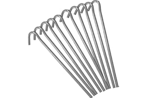 CUQOO Galvanised Tent Pegs Pack of 10 - Tent Pegs Metal Heavy Duty Camping Pegs – Long Life Strong Steel Tent Pegs 9” – Rust 