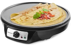 Elite Gourmet, Crepiera elettrica ECP-126 per crêpes, pancake, torte, piastra antiaderente, con spargitore, spatola e ricette, lingua italiana non garantita, 30,5 cm, nero