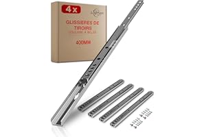 LouMaxx glissiere pour tiroir 4 pièces | rail tiroir 400 mm | rail tiroir coulissant avec extension partielle pour rainure 27 mm