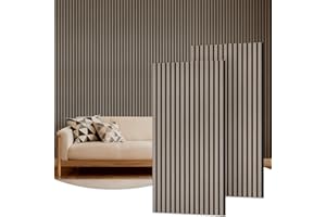 TONOR 2 Pack Paneles Acústicos de Chapa de Madera, 120 x 60 x 1 cm, Paneles Adhesivos para Pared, Espuma Decorativa en 3D, Paneles Insonorizantes para el Salón, el Despacho, la Encimera, Gris