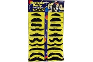 KERUTO Fake Moustaches - 20pcs Stick-On Black Novelty Mustaches, Self-Adhesive Moustache Fancy Dress Pack, Realistic and Reusable, Ideal for Masquerade Balls, Parties, and Performances