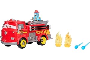 Mattel CARS - Sfreccia e Soccorri Red e Guido Pompieri, set con camion dei pompieri, 2 bersagli a forma di fiamma e 2 proiettili ad acqua inclusi, giocattolo per bambini, 3+ anni, JFL54