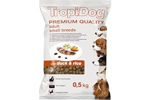 TROPIDOG Sucha karma premium z kaczką i ryżem dla dorosłych psów małych ras 500g