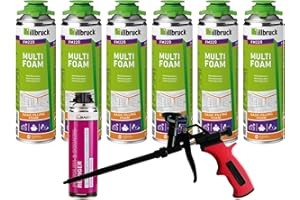 DUBAUST FM220 Lot de 6 mousses de construction, de montage, pour fenêtre, haute isolation phonique, isolation thermique, 500 ml, avec nettoyant AA290 + pistolet à mousse Business