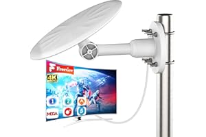 BIGEFEIXU Antena de TV Exterior 2025 - Recepción HD 720° Omnidireccional, Resistente a Lluvia/Viento, Cable 10m, Fácil Instalación para Jardín/Terrazas (Blanco)