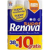 Renova White Toilet Paper - 38+10 Units | 48 Super Rolls, Double Ply, 130 Services Per Roll, White Paper, Soft and Absorbent,