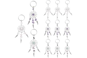 PH PandaHall 12pz Portachiavi Acchiappasogni 10.7cm Ciondoli Dreamcatcher Acchiappasogni con Nappe di Piume e Perline di Pietra in Stile Tibetano per Matrimoni Compleanno Regalo Decorazioni