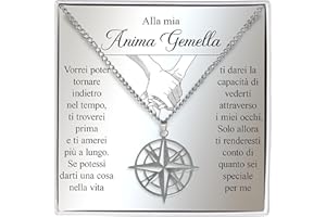 Bramart Collana Uomo Marito Fidanzato Ragazzo con Ciondolo Bussola Idee Regali per lui per Natale compleanno - Cofanetto con DEDICA incluso