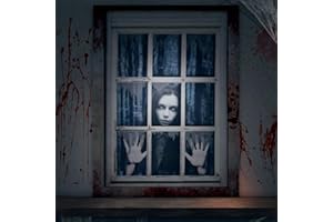 YUEBAOWAN Horror Halloween Window Decorations: Scary Halloween Decorations, HD Print Blood Horror Theme Poster for Indoor Outdoor Party Decor (White Eyes Ghost)