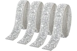 ZAYEJOD 4 Rolls Silver Glitter Resin Rhinestone Ribbons Self-Adhesive Belt Sparkling Diamond Bling Stickers Wrap Crystal Roll for DIY Arts Crafts,10mm