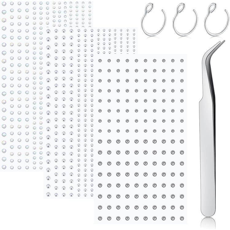 Face Gems Fake Piercings Set – 495 Strasssteine, 3–6 Mm, Für Gesicht & Körper, Inkl. Pinzette