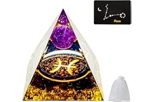 VBNZBK Piramide di Ametista, Cristalloterapia Pietre, 12 Segni Zodiacali, Piramide di Cristallo, con 1 Biglietto e 1 Sacchetto Regalo in Rete, Spirituali Decorazione Regalo per Donne Uomini(Pesci)