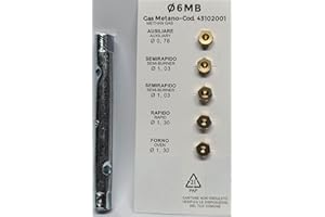 PuntoCasaStore Kit 5 Ugelli 6MB Gas Metano Universali per Cucine e Forni Misure Piccolo 0,78-2x Medio 1,03 - Grande 1,30 - Forno 1,30 1 Chiave A Tubo 6X7