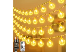 ‎REALKY LED Lichterkette Strombetrieben,15M Lichterkette Kugel warmweiß mit Stecker für Außen und Innen,IP44 Wasserdicht Lichterketten mit Dimmbar Fernbedienung,Ideal für Zimmer,Weihnachten,Party,Garten