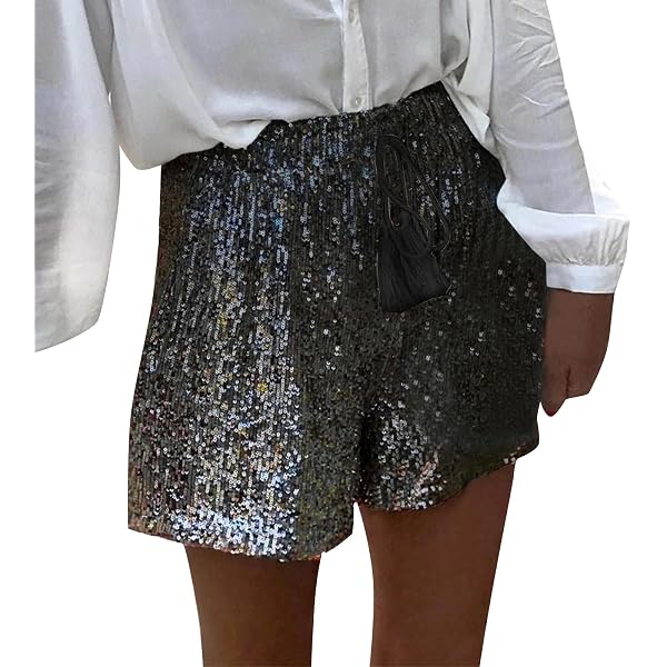 Pantaloncini Donna Con Paillettes E Vita Media Elastica – Glitter Hot Pants Per Rave, Party E Streetwear, Linea A