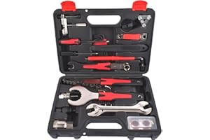 Hopzty Juego de herramientas de reparación de bicicletas de 18 piezas, maletín de herramientas portátil para bicicleta, neumático, cadena, montaje, reparaciones, juego de herramientas para bicicleta,