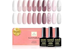 ‎YSUVIN YSUVIN UV Nagellack, 10 Farben Gel Nagellack, Rosa Nude Weiß Glitter Silber Sie den UV Gel für Anfänger DIY Nail Art Maniküre Salon, Langlebig, 8ML