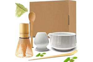 BUCOMTU 5 pièces Rose Matcha Kit Fouets à Matcha Convient à la Préparation de Thé Matcha pour la Maison, le Bureau et le Salon de Thé Fouet Matcha (Blanc)