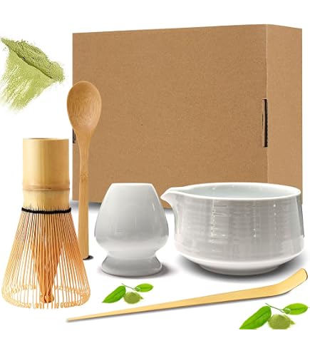 Ensemble de thé à matcha - Set de 5 pièces avec fouet, bol, 2 cuillères et support - Kit en céramique pour matcha Ensemble de thé à matcha - Set de 5 pièces avec fouet, bol, 2 cuillères et support - Kit en céramique pour matcha