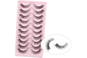 Oreola Cat Eye Lashes Natural Russian Strip Lashes D Curl Volume Falsas pestañas 10 Paar Curly Lashes, pestañas artificiales Reutilizables 3D Faux Mink Lashes Efect