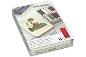 GÜTERMANN Gutermann Creativ Coselotodo - Set de regalo de hojalata nostálgico, 100 m, 8 bobinas, 100% poliéster, costura a mano y a máquina, colores populares