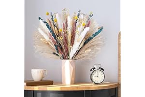 ‎APOMKJOE 100 Stück Pampasgras Trockenblumen Deko Natürlich Flauschige Trockenblumenstrauß Pampasgras Getrocknete Blumen DIY Trockene Blüten Strauß für Herbstdekoration Boho Wohnzimmer Heimdekor