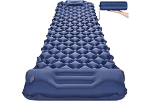 AKSOUL Matelas de Camping Gonflable Pliable Portable - Tapis de Sol Camping Etanche Tente Matelas de Plage avec Oreiller Sac Coussin d'air Ultraléger pour Bivouac Voyage Randonnee Trekking Bleu