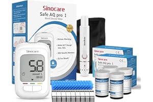 sinocare Blood Sugar Testing Kit, Safe AQ Pro I Blood Glucose Monitor, with Blood Ketone Warning, 500 Memory, with Strips x 100 & Lancing Devices x 100 & Carrying Bag, Results in mmol/L